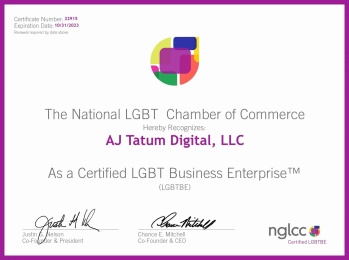 NGLCC LGBTBE Certificate for AJ Tatum Digital